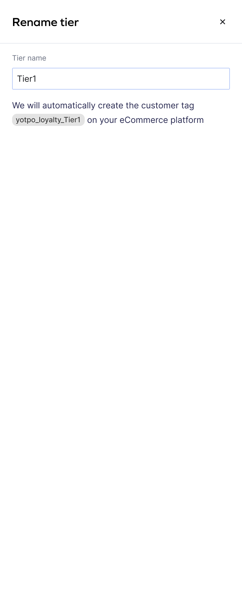 Side Panel - Tier renaming interface